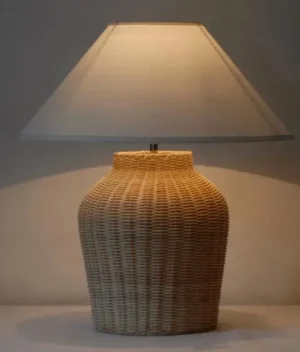 Wicker Small Table Lamp with Coolie Shade