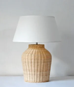 Wicker Small Table Lamp with Empire Shade