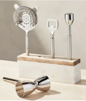 Wood And Marble Bar Tool Set