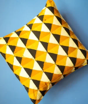 Yellow, Black and Orange Triangles on White Cushion Cover | Set of 2