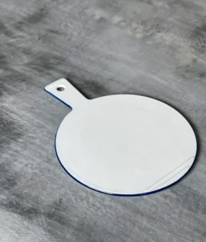 White Ceramic Platter with a Stylish Blue Edge